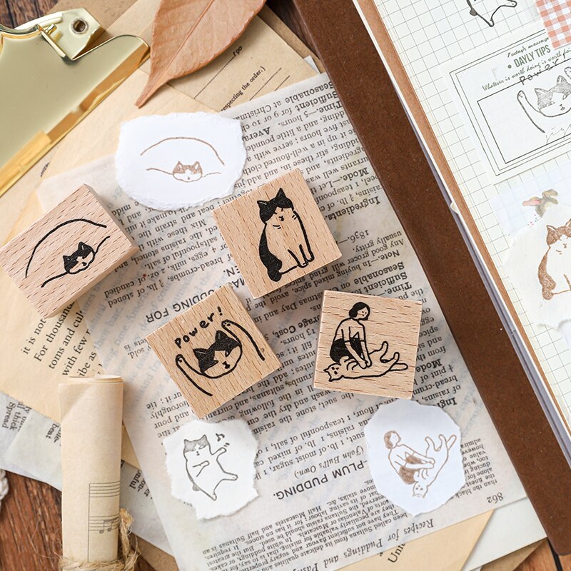 Leuke Grappige Katten Decoratie Stempel Fles Houten Stempels Voor Scrapbooking Briefpapier Diy Ambachtelijke Standaard Seal