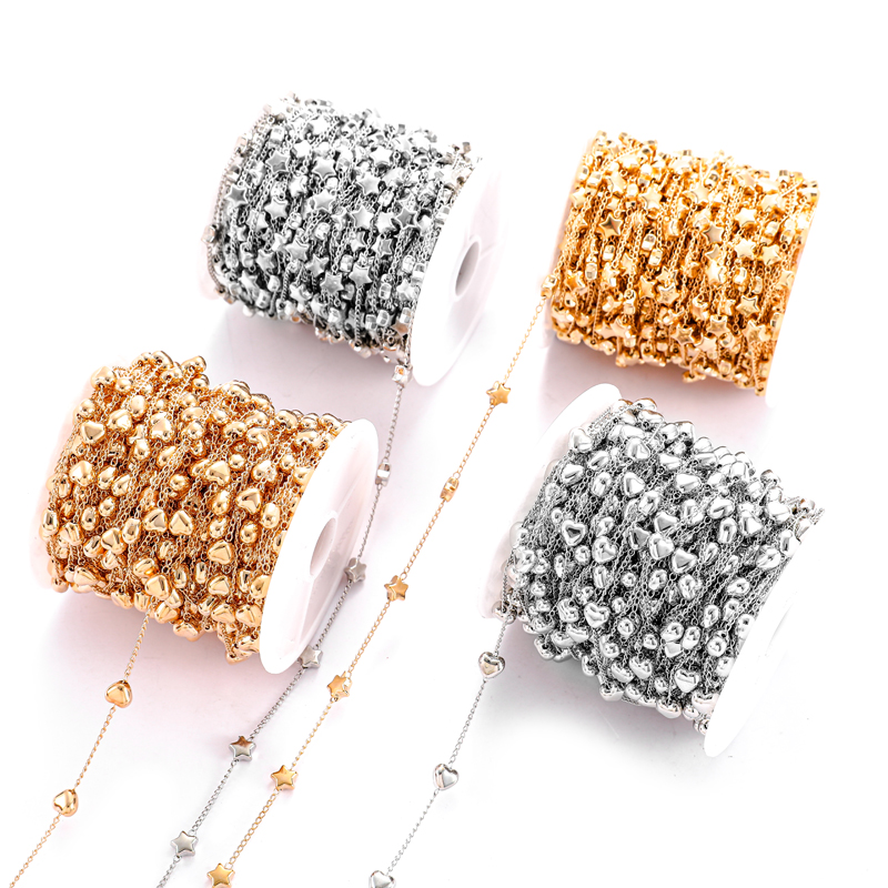 1-metrowy łańcuszek 6 mm CCB Heart Star Bead Miedziany łańcuszek do bransoletki Naszyjnik Okulary Łańcuchy antypoślizgowe DIY Ręcznie robiona biżuteria Y24