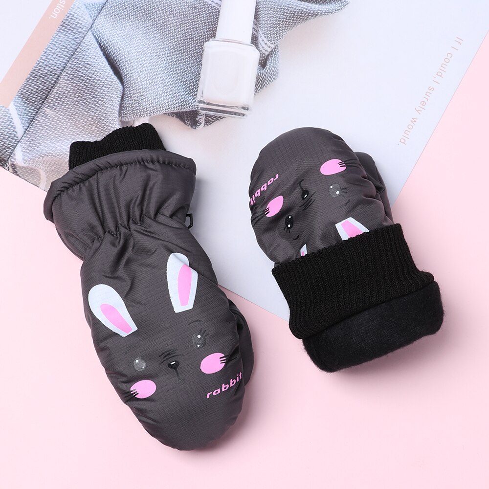 Gants de Ski antidérapants pour enfants de 0 à 5 ans, moufles de sport épaisses et chaudes avec dessin animé lapin, imperméables et mignonnes pour l&#39;hiver en plein air