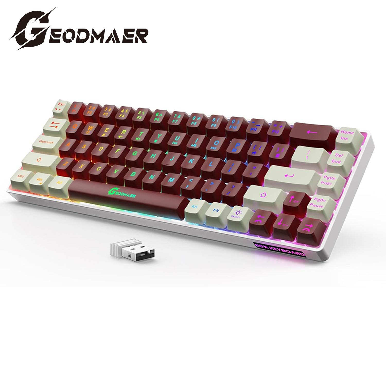 GEODMAER 2,4G teclado inalámbrico para juegos 68 teclas teclado para juegos recargable retroiluminado Anti-ghosting teclado sin conflictos para PC