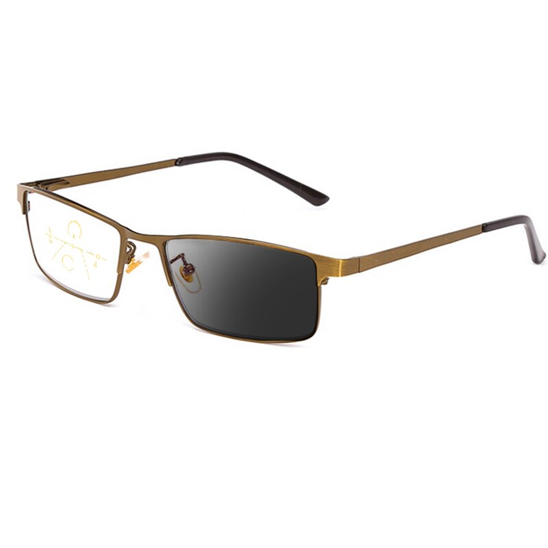 Gafas de lectura fotocromáticas para hombre, lentes de lectura fotocromáticas graduales multifocales de resina CR-39, antirayos azules, presbicia, marco de Metal, dorado, 1,5, 2,5