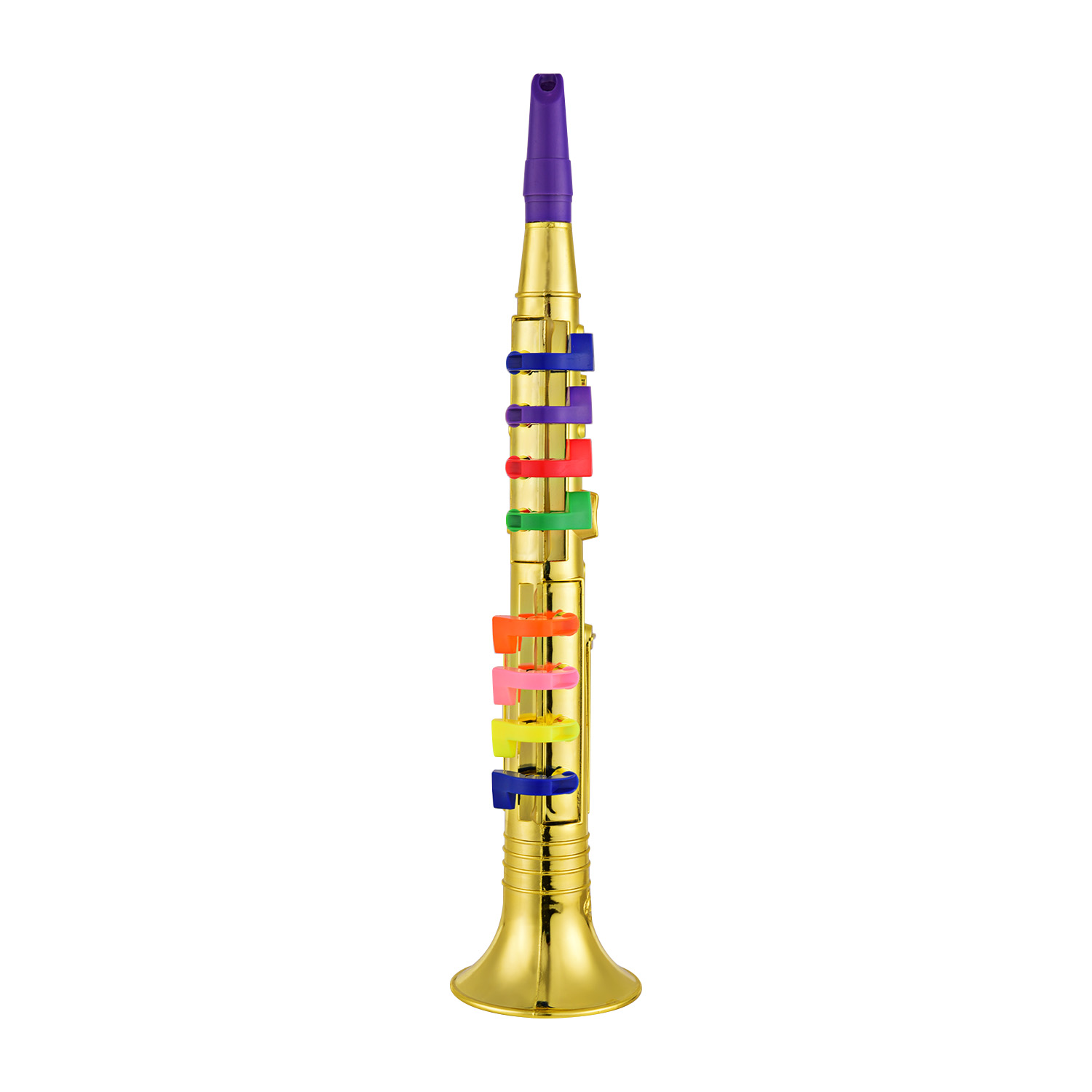 Clarinete de juguete con 8 llaves de colores, instrumentos musicales de viento para niños pequeños, clarinete dorado metálico ABS con 8 llaves de colores
