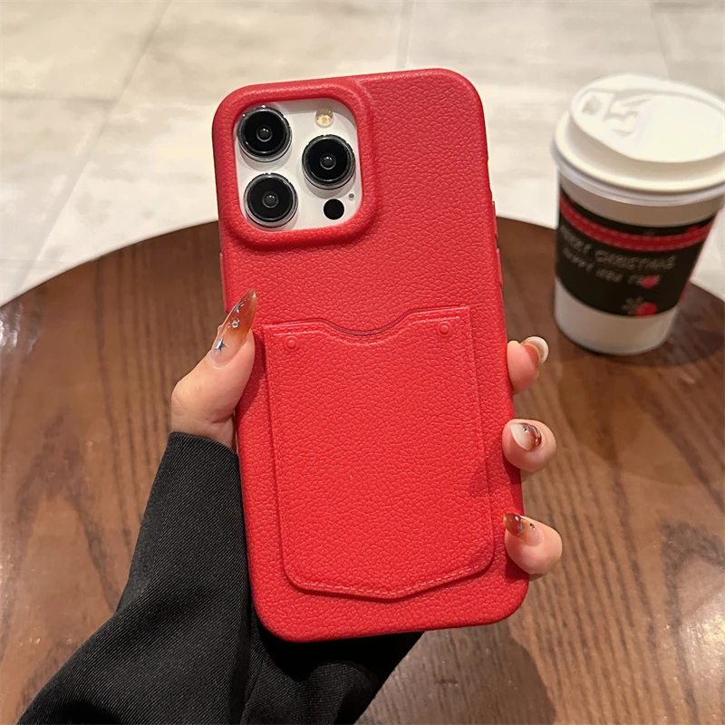 Leather Pattern Card Bag Slot Holder Wallet Case For iphone 13 14 15 16 Pro Max 15 14 Pro Shockproof Soft Silicone Cover