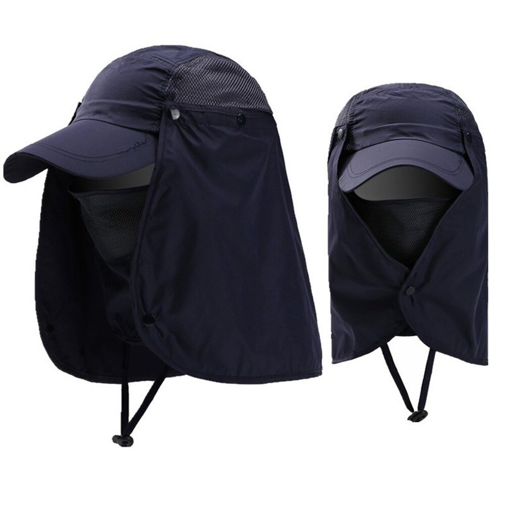 Vissen Hoed Voor Mannen &amp; Vrouwen Outdoor Uv Zon Bescherming Brede Rand Hoed Met Gezicht Cover En Hals Flap: Navy Blue