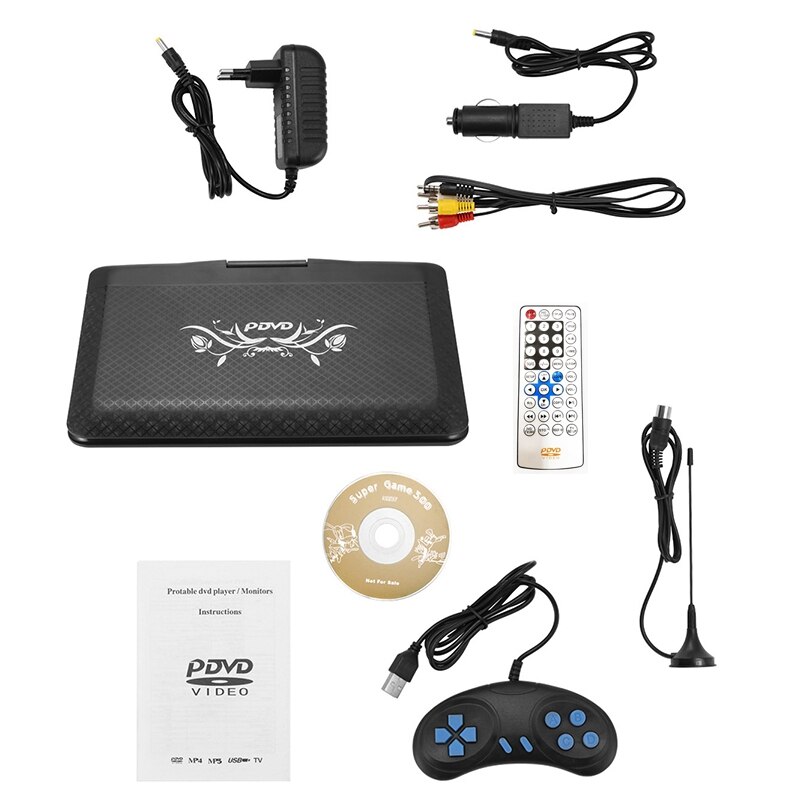 9.8Inch Portable DVD Player USB FM Radio Receiver AV CD Speakers Game Player Mini TV Player with Games Joysticks-EU Plug: Default Title
