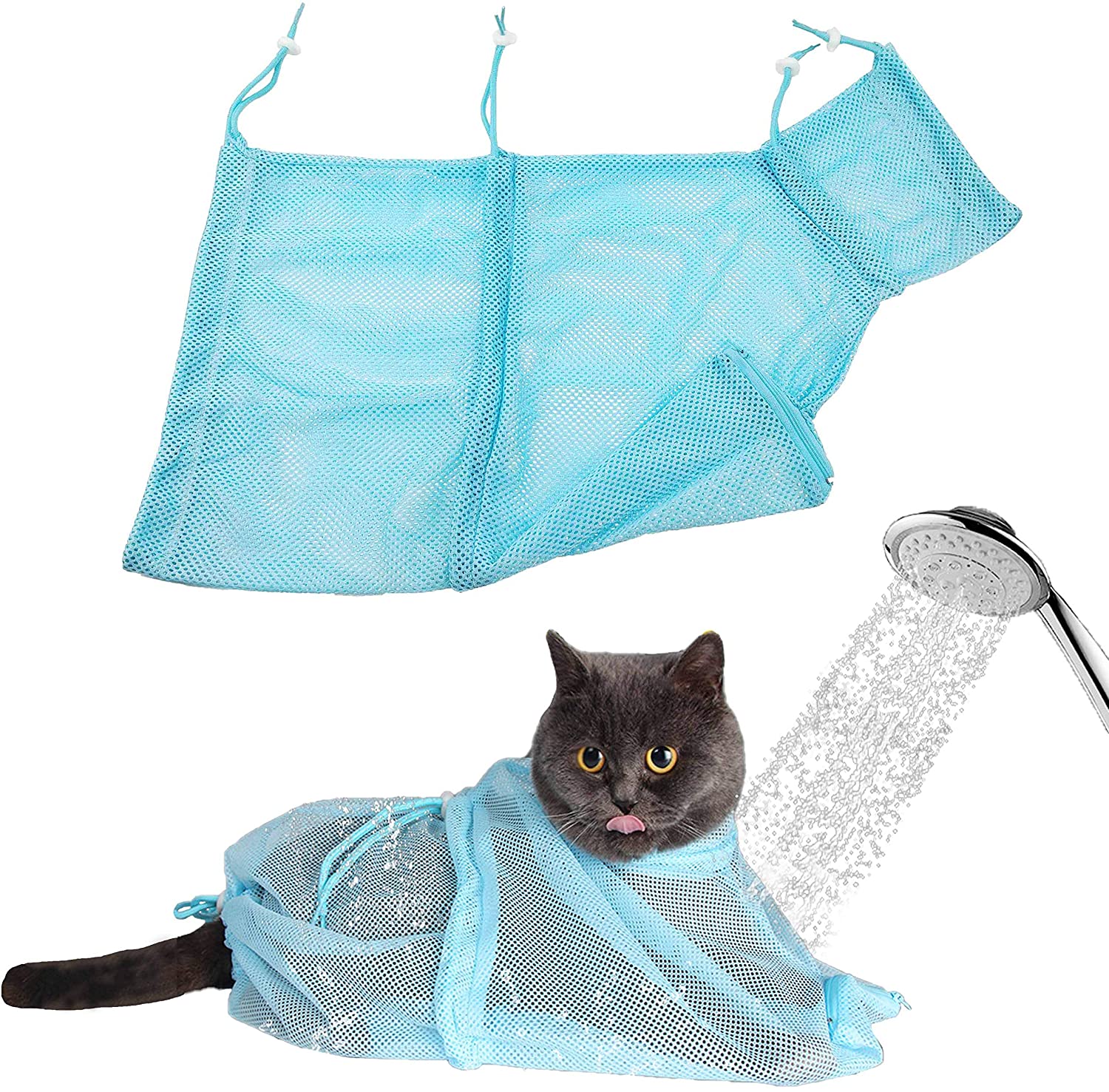Upgrade Cat Grooming Bag Bathing Shower Mesh Bag Adjustable Breathable Polyester Anti-Bite Anti-Scratch Cat Restraint Bath Bag