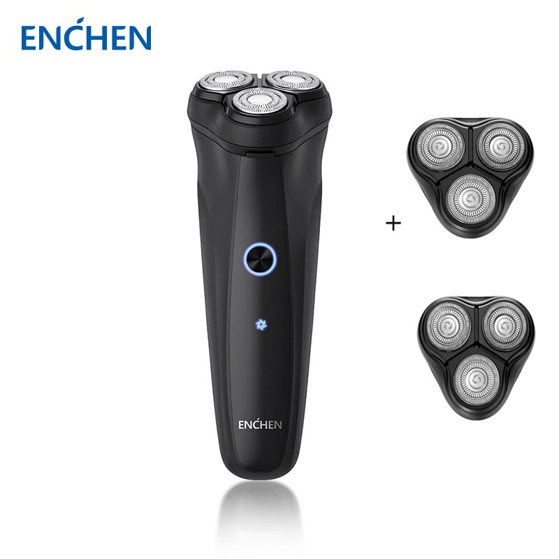 Enchen warrior elektrorasierer, bartrasierer für männer, usb-wiederaufladbar, tragbar, 3d bewegliche klingen, trocken- und nasshaartrimmer: Rasierer und 2 klingen