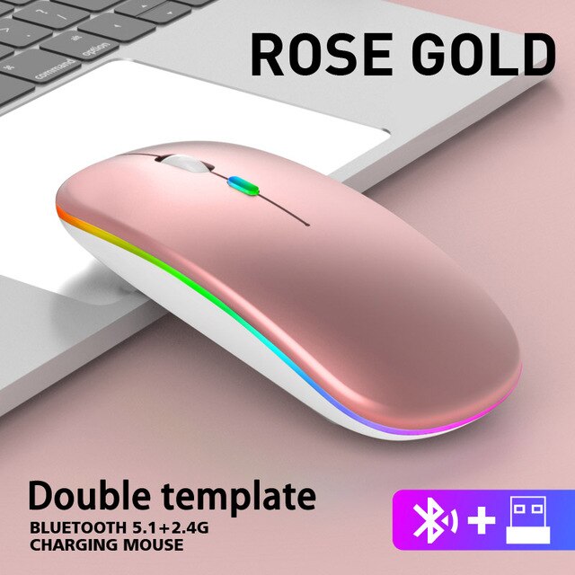 Bluetooth dual-mode wireless mouse charging mouse wireless computer mute LED backlit game office mouse laptop accessories: Doublemode RoseGold