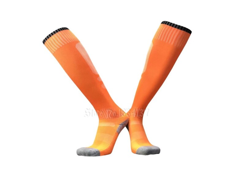 Calcetines de fútbol para hombre y mujer, medias deportivas baratas, transpirables hasta la rodilla, de algodón, para correr, blanco y rojo: Orange