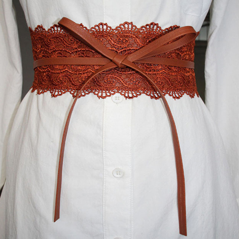 Boho Style large Corset dentelle ceinture femme ceinture élastique ceintures pour femmes robe de mariée ceinture: coffee
