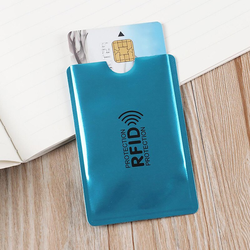 10 st anti-degaussing rfid aluminiumfolie kortuppsättning bankkort id-kort stöldskyddsläsare manlig kvinnlig korthållare skydd: Blå