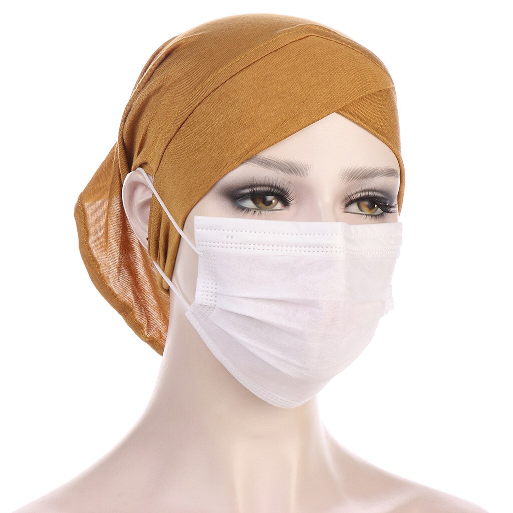 Turban torsadé intérieur Hijabs pour femmes musulmanes, couvre-chef croisé avec trous pour les oreilles, vêtements ethniques, casquette, masque, enveloppe de tête pour dames islamiques: yellow