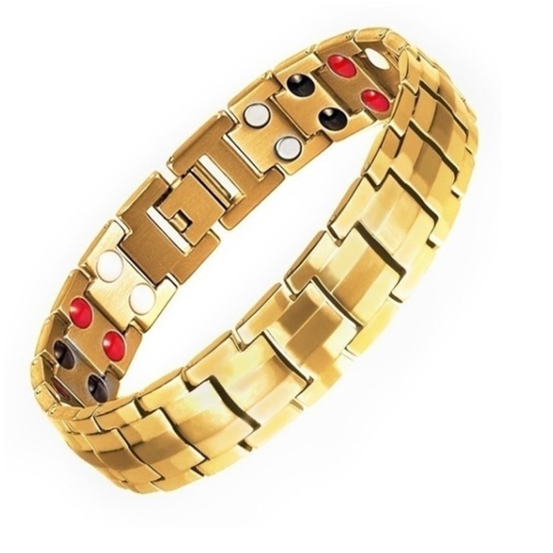 Men Women Healthy Magnetic Bracelet 3 Health Care Elements Relieve Fatigue Improve Sleep Reduce Fat Magnets Bangles Lovers: 2 Rows Gold