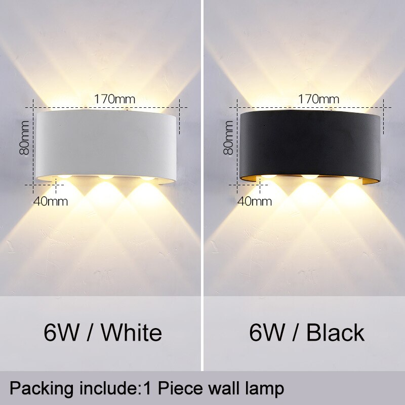 Ip65 cob led utomhus vattentäta verandalampor modernt hem f inredning upp och ner aluminium vägglampa korridor balkong  ac85-265v zbw 0010: 6w / Varm vit / Svart kropp