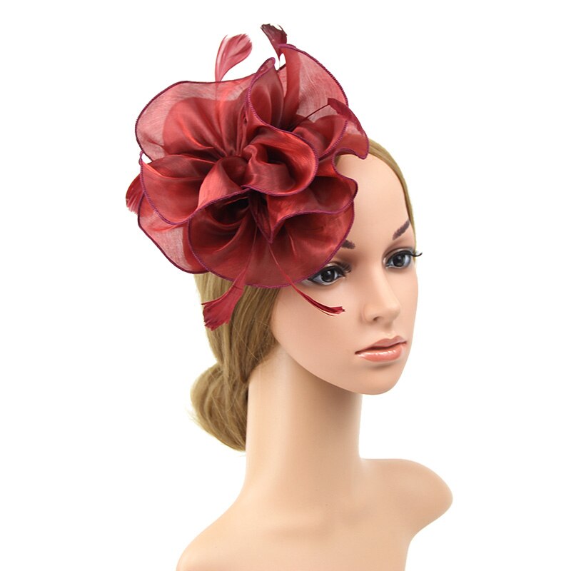 Fascinateur avec bandeau plume fleur pilulier chapeau pour femmes Cocktail rose: Marron Hat