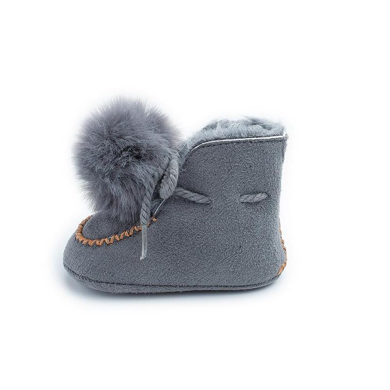 Thicken Baby Boots Lace-Up Lovely Pompon Non-slip Snow Prewalker Soft Coral Fleece Toddler Solid Color Winter Warm Shoes