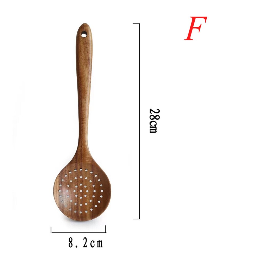 Big Wooden Rice Long Handle Spoon Soup Cooking Spoon Teak Wood Spoon Colander Ladle Skimmer Scoop Kitchen Utensils: F