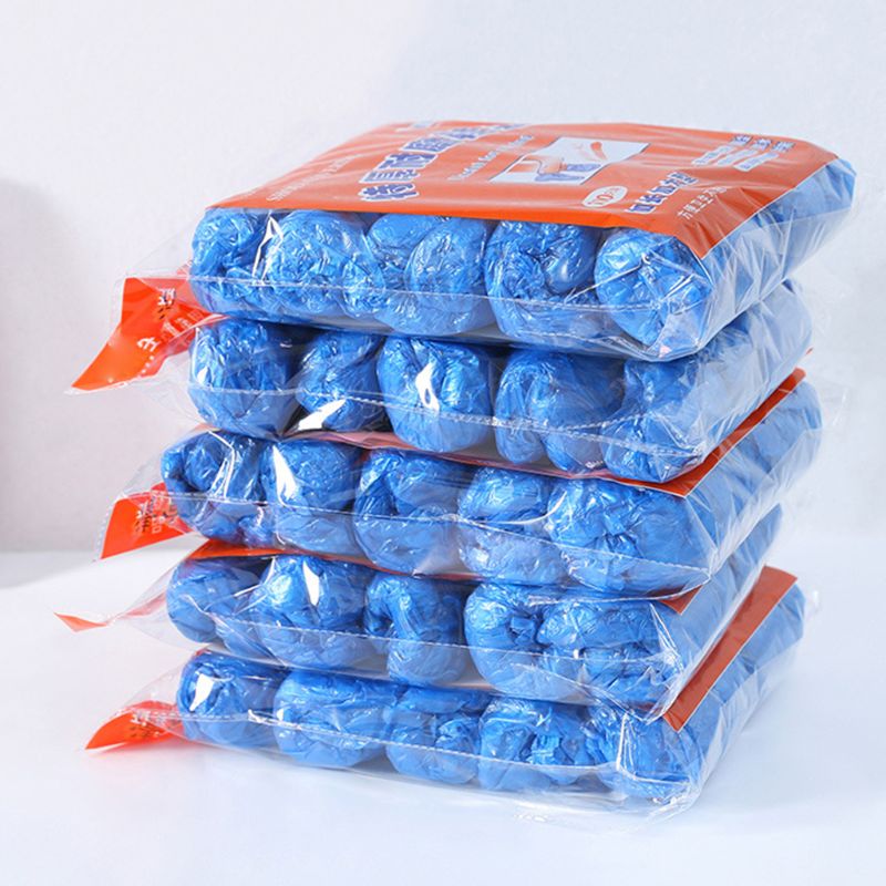 100 pcs Disposable Plastic Thick Shoe Cover Blue Anti Slip Outdoor Carpet Cleaning Overshoes Boot Saf Waterproof Shoes Covers