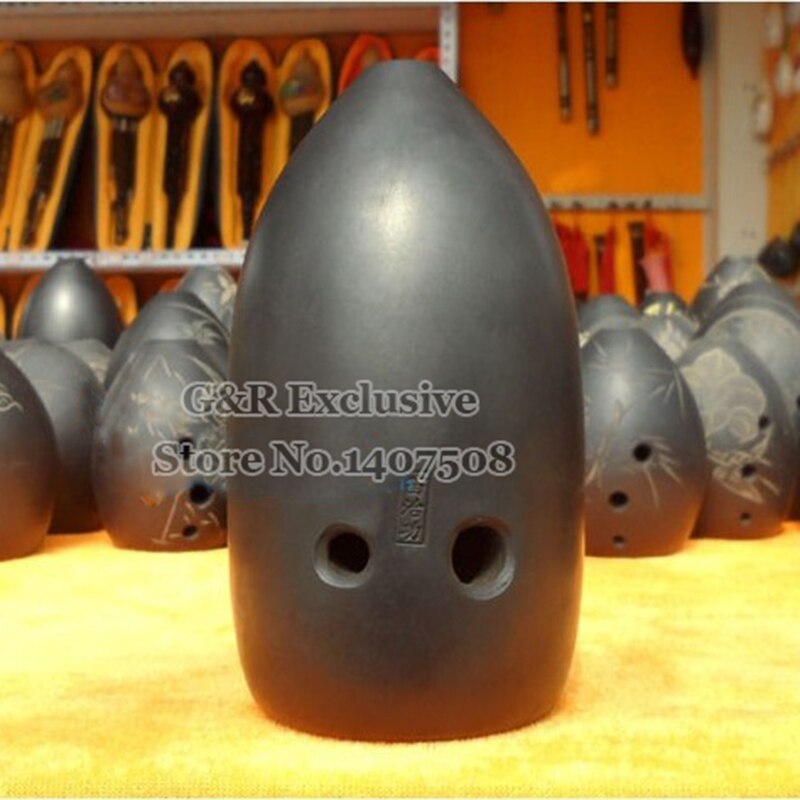 Flauta china antigua Xun de cerámica negra, instrumento Musical de arcilla de doble cámara, llave G/F, Ocarina, 10 agujeros