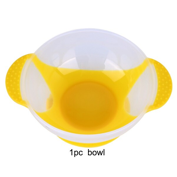 Baby Tableware Dinnerware Suction Bowl with Temperature Sensing Spoon baby food toddler boy girl dinner Feeding Bowls dishes: yellow