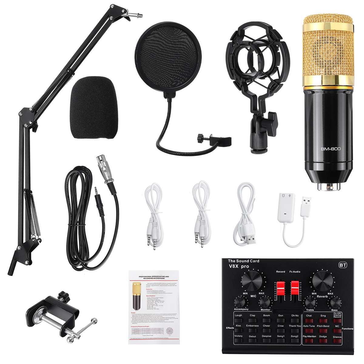 BM800 Pro Microfoon Mixer Audio Dj Mic Stand Condensator Usb Draadloze Karaoke Ktv Professionele Opname Live Bluetooth Geluidskaart