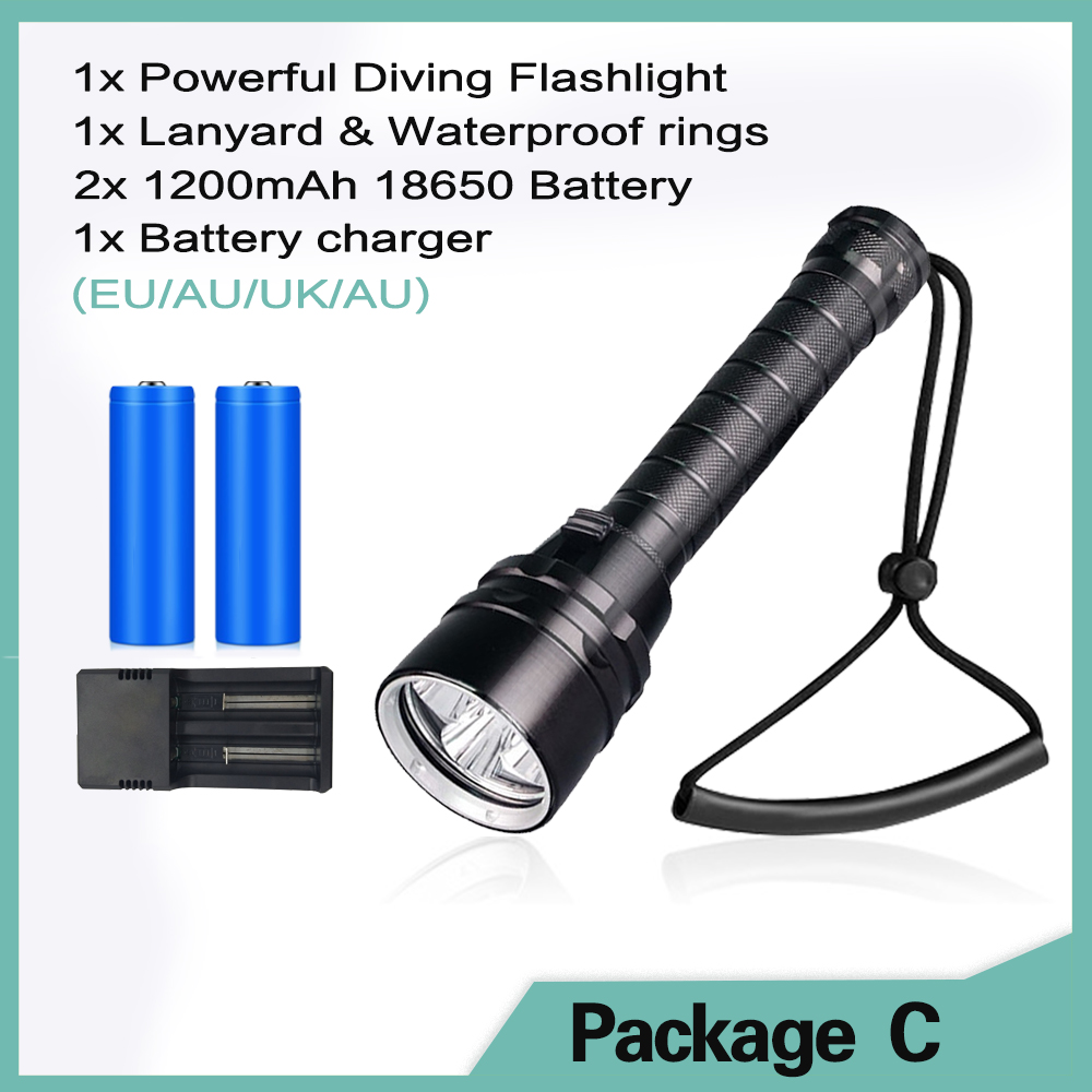 Professionele Super Krachtige 8000LM led Duiken IPX8 Waterdichte Zaklamp Duiker Licht LED Onderwater Zaklamp Lamp Lanterna: green / Bruin