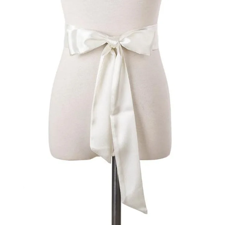 Accesorios de ropa suave para mujer, cinturón de bufandas de seda, cinta de Color sólido para vestido, bufanda larga de gasa para mujer, cinturones con lazo de 180cm: Blanco