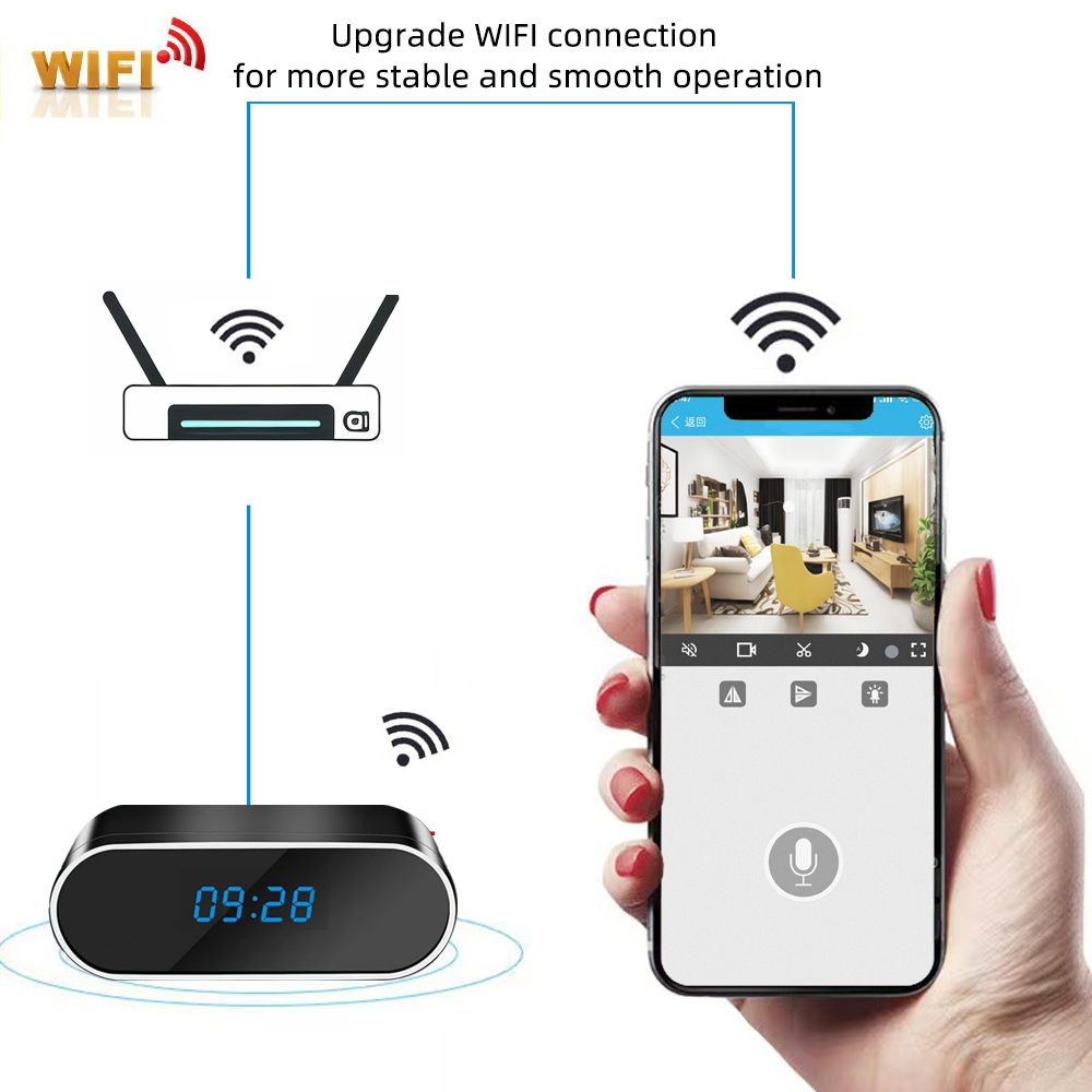 4K HD wireless clock camera supports remote viewing of WIFI connection, infrared night vision, motion detection, indoor camera