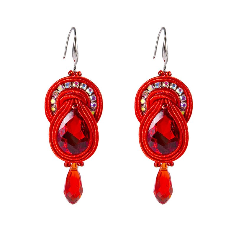 KPACTA Ethnic Feature Style Earrings Jewelry For Women Soutache Handmade Weaving Big Hanging Earring Party: red