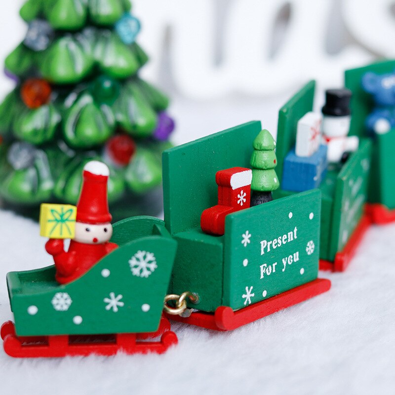 Jul tåg släde fyra fönster dekoration snöflinga trä tåg bil juldekoration