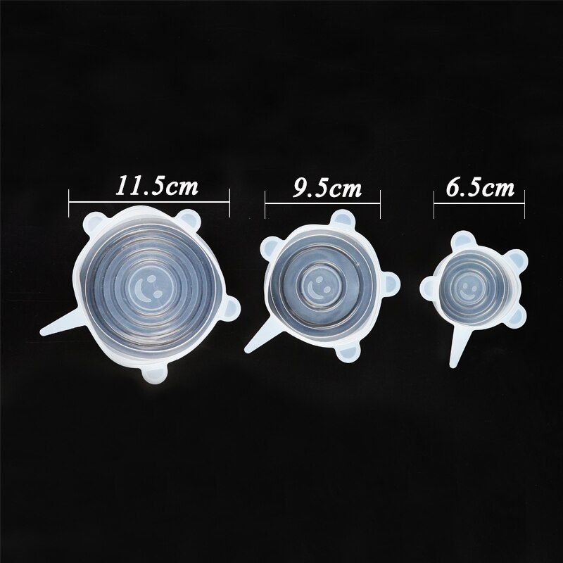3/6/12 unids/set tapa de silicona Universal para alimentos tapas de silicona para utensilios de cocina olla reutilizable tapas para cocina Accesorios: 3pcs-transparent