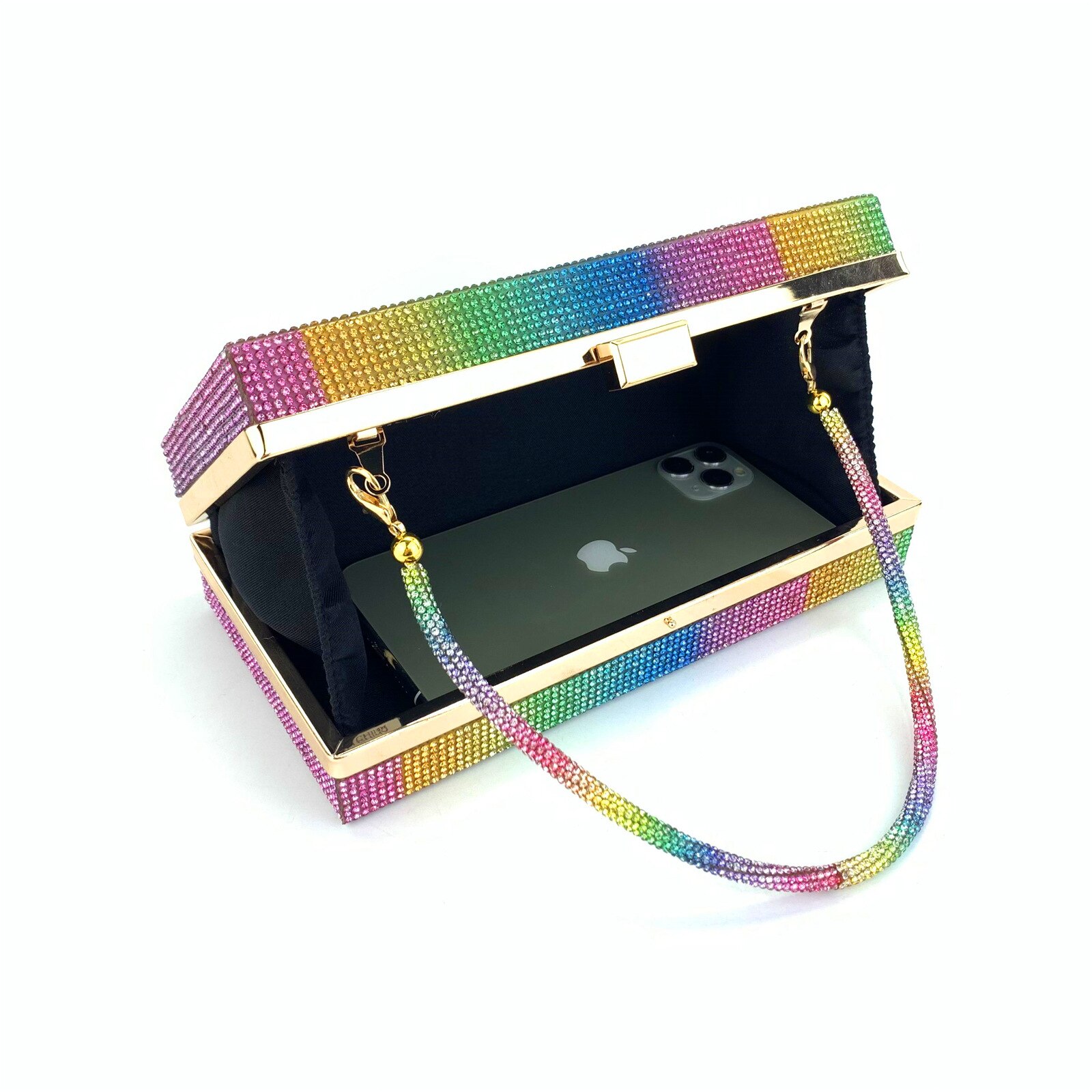 Rainbow Diamond Clutch Bag Party Evening Bag for Women Purse and Handbags Luxury Chain Crossbody Bag Wedding