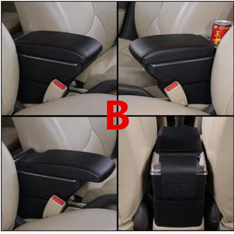 For Fiat 500 armrest box USB Charging heighten Double layer central content holder ashtray accessories: B Black red line