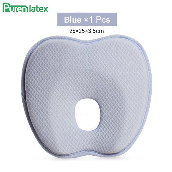 Purenlatex Newborn Baby Head Shaping Pillow 0-12 Months Memory Foam Preventing Flat Head Syndrome(Plagiocephaly) Neck Support: Blue