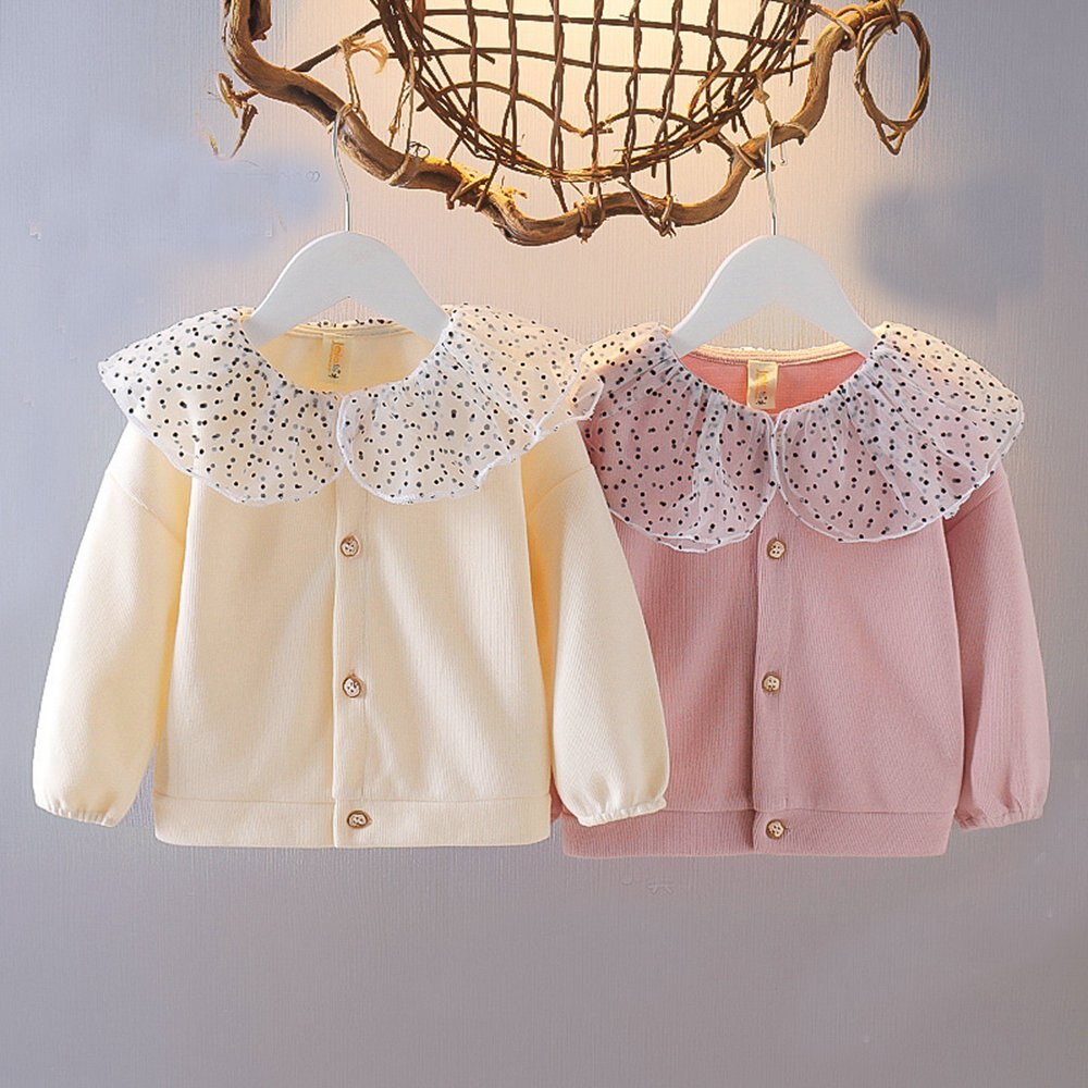 Zoete Herfst Meisje Jas Uitloper Baby Zuigelingen Kids Kinderen Lange Mouw Dot Kraag Vest Jassen ADK456