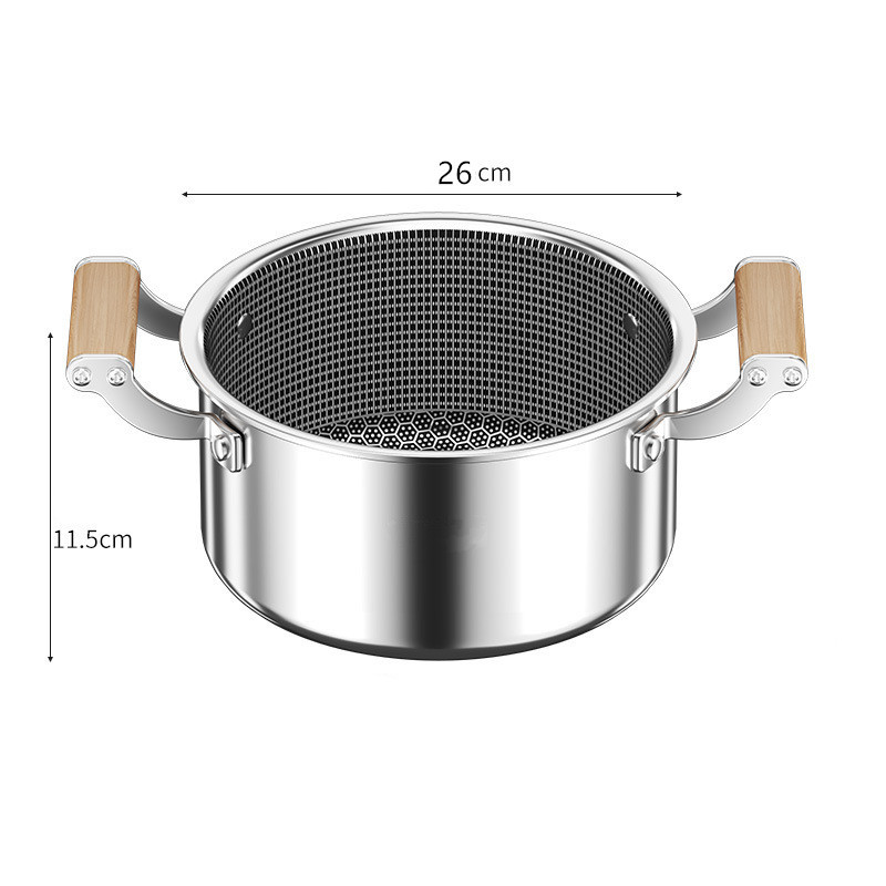 Rostfritt stål soppgryta stekpanna wok honungskaka non-stick gryta med lock hem induktionskokare gasspis kök köksredskap: Vinröd