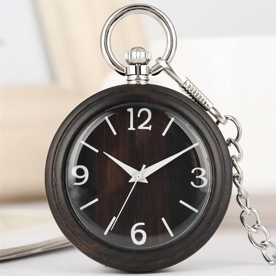 Witte Arabische Cijfers Analoge Weergave Quartz Retro Horloge Natuurlijke Houten Hanger Sieraden Pocket Klok Mannelijke