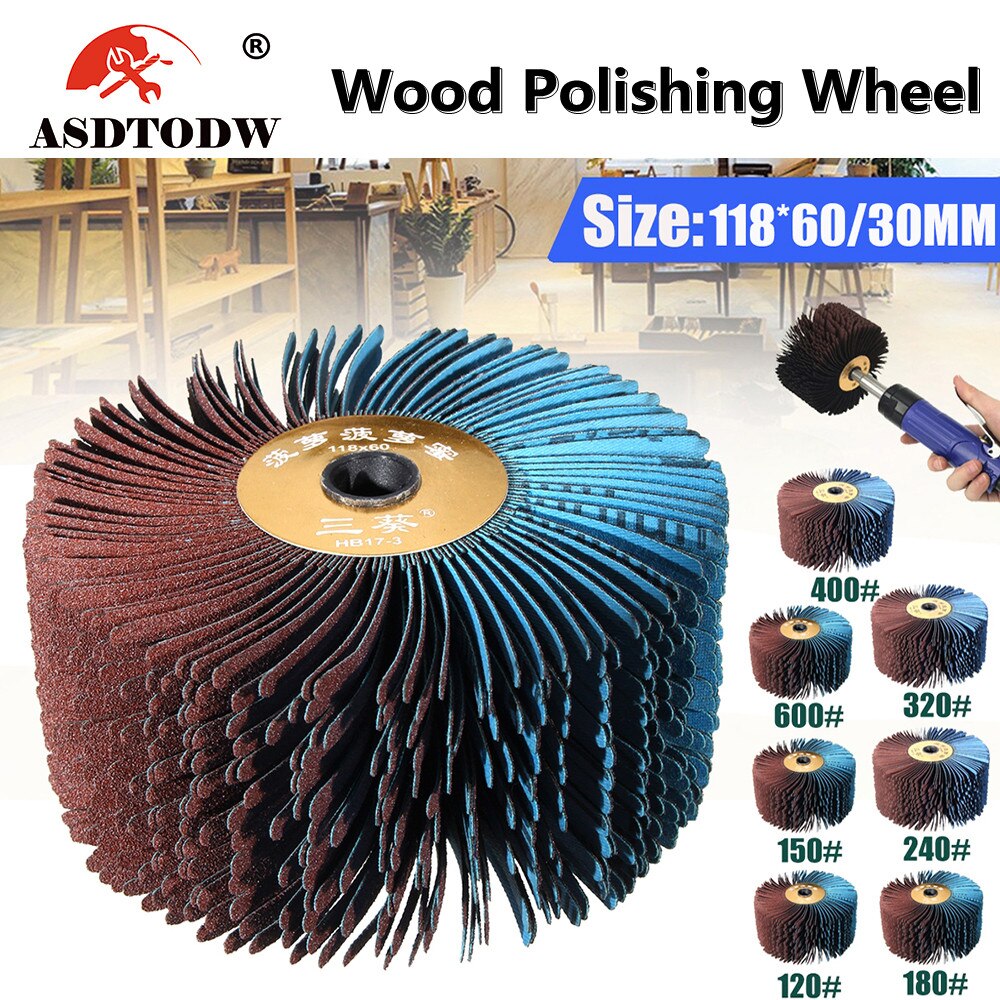 118x60/30mm 120-600 Grit Abrasives Wire Drum Wood Burnishing Polishing Wheel Brush Cloth Sanding Grinding Groove Mop Buffing Pad