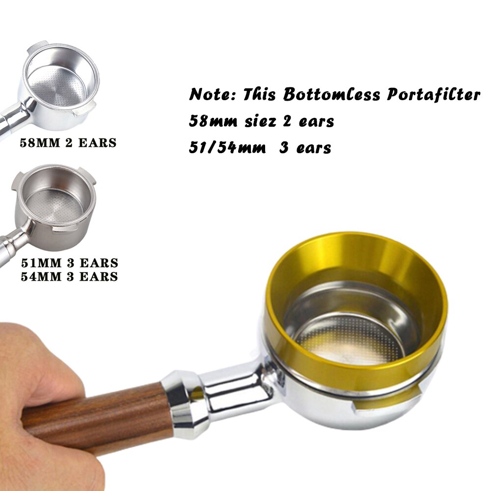 Rustfritt stål espressomaskinhåndtak 51mm 54mm 58mm bunnløs holder bunnløs portafilter for delonghi: 58mm / Varesett gull