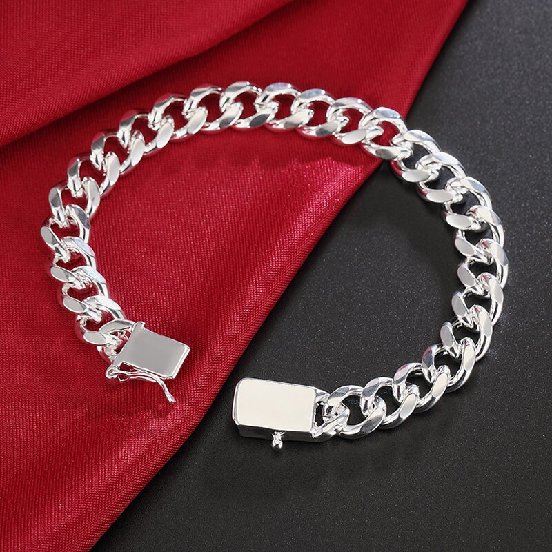 925 Zilveren 10 Mm Sideways Armband Mode Mannen Sieraden Zilveren Heren Armbanden