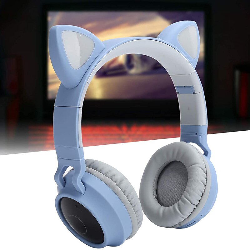 -Cat Gaming Headset- Wireless Cat Ear Headphones RGB 3 Color LED Breathing Light Headsets, Cat Headphones Gaming Headset