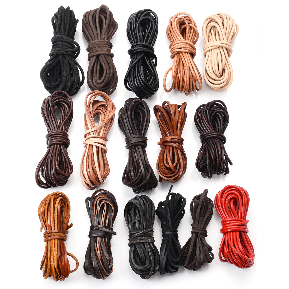 Bracelet en fil de cuir tressé de 5 mètres, cordon rond et plat en cuir, corde à faire soi-même