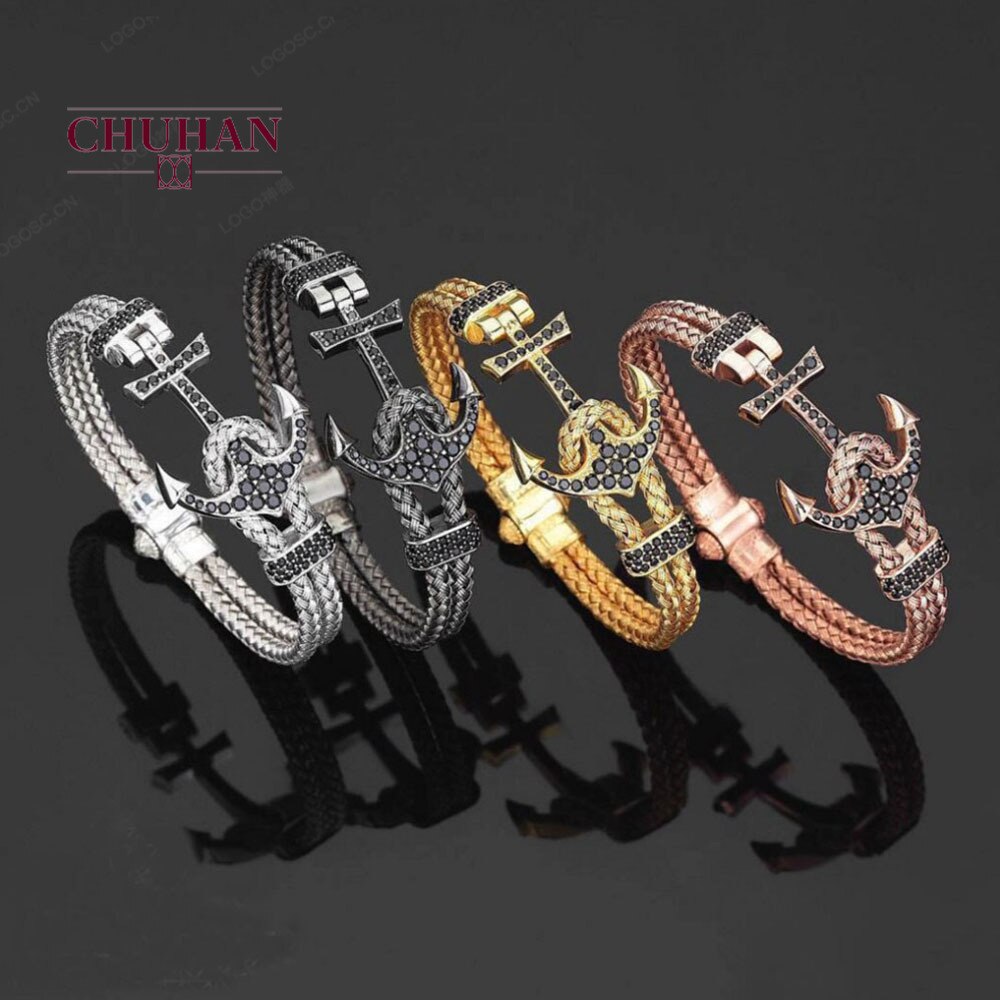 CHUHAN Punk acier inoxydable ancre Bracelets HipHop/Rock Style Bracelets pour hommes bijoux couleur noire de C84