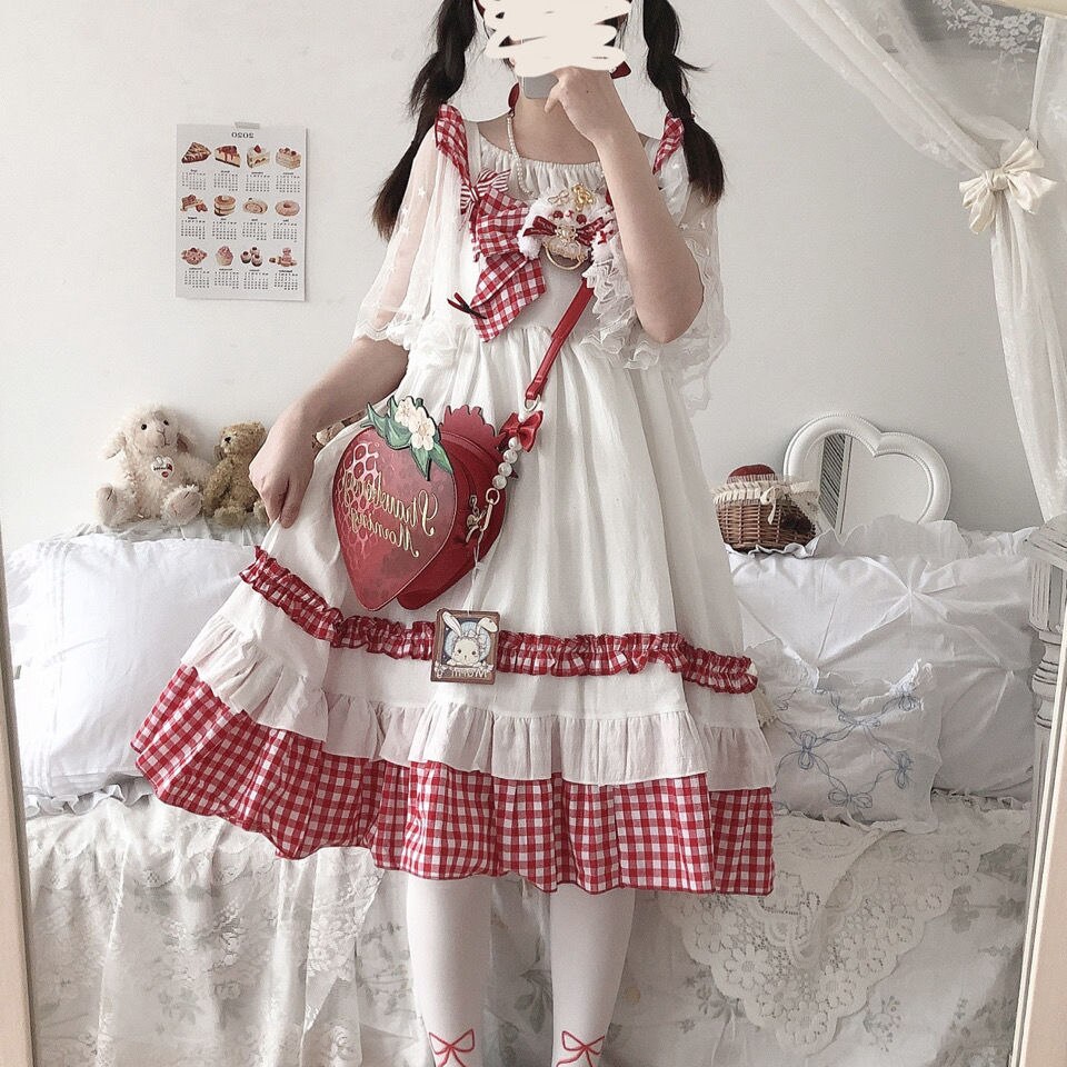 Yuipo Japanse Lolita Jsk Jurk Gagley Landelijke Stijl Verstoorde Strik Kawaii Kant Frilled Zachte Meisje Sling Jurk Kawaii Kleding