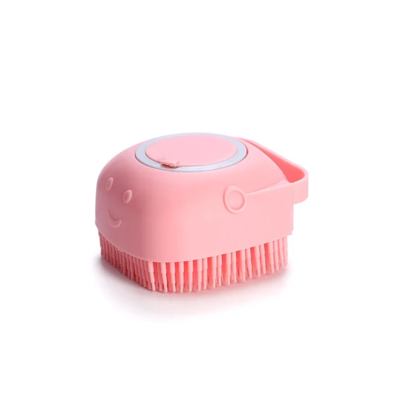Cepillo de baño para mascotas, masajeador de silicona suave, Gel de ducha, cepillo de baño, herramientas de limpieza, peine, suministros de limpieza para perros y gatos: Rosa
