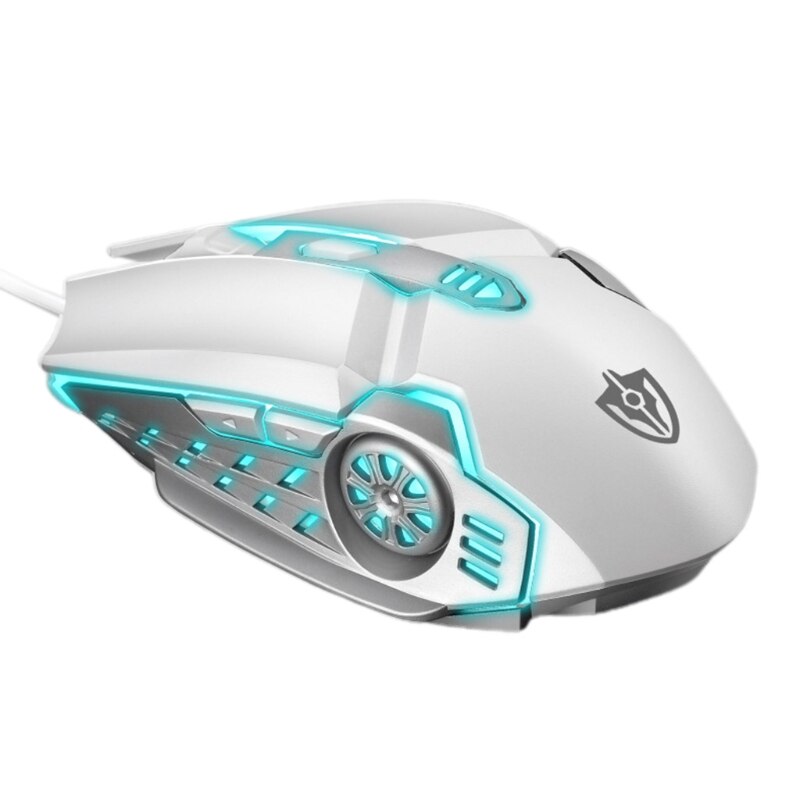 Portable Optical Wired Mouse USB Ergonomic Corded Mouse for Right Left Hand Use: White