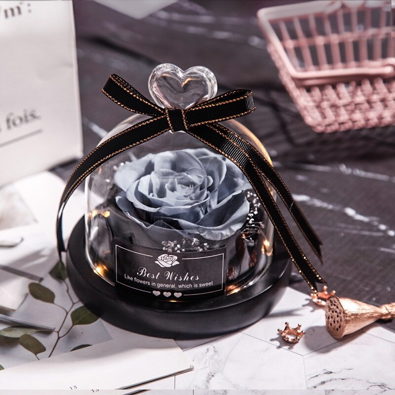 1 pc Preserved Flower Eternal Rose With Glass Cover Beauty Romantic Rose Valentines Christmas: XOI0402E