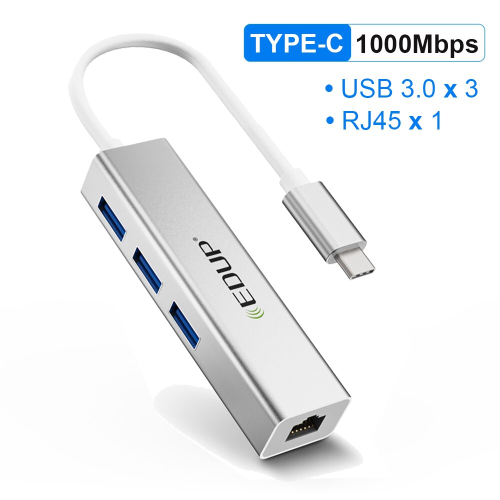 EDUP USB C HUB 1000Mbps 3 Ports USB 3.0 Type C HUB USB to Rj45 Gigabit Ethernet Adapter for MacBook Laptop Computer Accessories: TYPE C with 3 USB