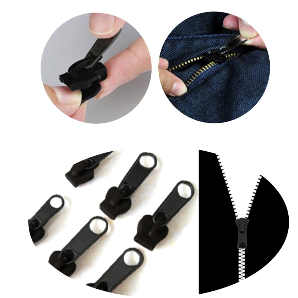 Kit de reparación de cremallera Universal, repuesto de cremalleras deslizantes de dientes para ropa, monederos y chaquetas, 6 uds.