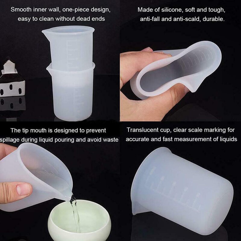 4pcs Silicone Measuring Cups White Mug Pour Spout Measuring Device 100ml Measuring Cup Resin Glue Tools For Kitchen Cake Making